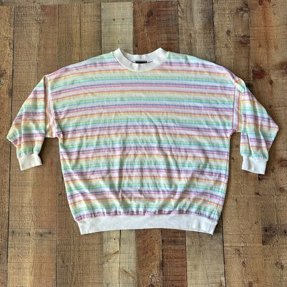 Vintage Kicks Women's Pastel Rainbow Striped Cotton Lightweight Sweatshirt - Picture 1 of 8